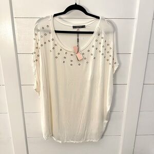 ESSENTIALS Milani  White gromet dolman sleeve stretch woman oversized tee NWT 1X